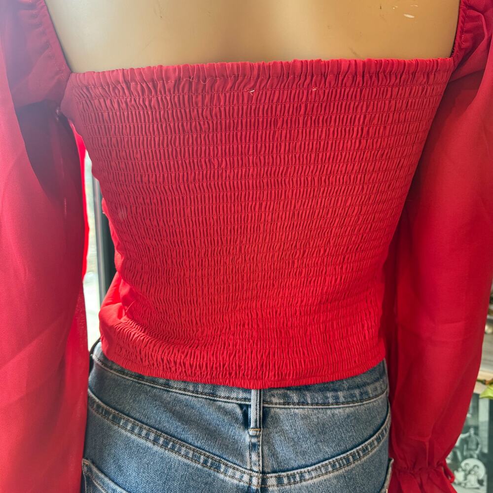 NWT, Francesca's Max Red Pleated Square Neck Tie Cuff Top, multiple sizes - Picture 8 of 8